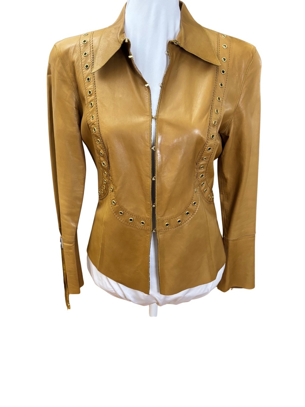 Roberto Cavalli 2003 Caramel Leather Grommet Jacket